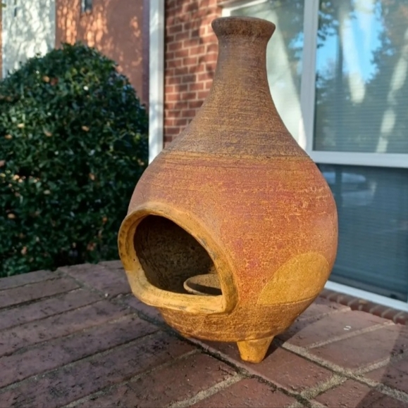 Unbranded Other Terra Cotta Outdoor Clay Chiminea Patiotabletop